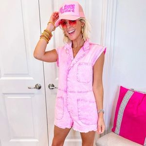 Hale House Hot Pink Distressed Romper- VICI